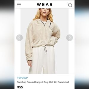 Topshop Cream Cropped Borg Half Zip Sweatshirt Sz 4